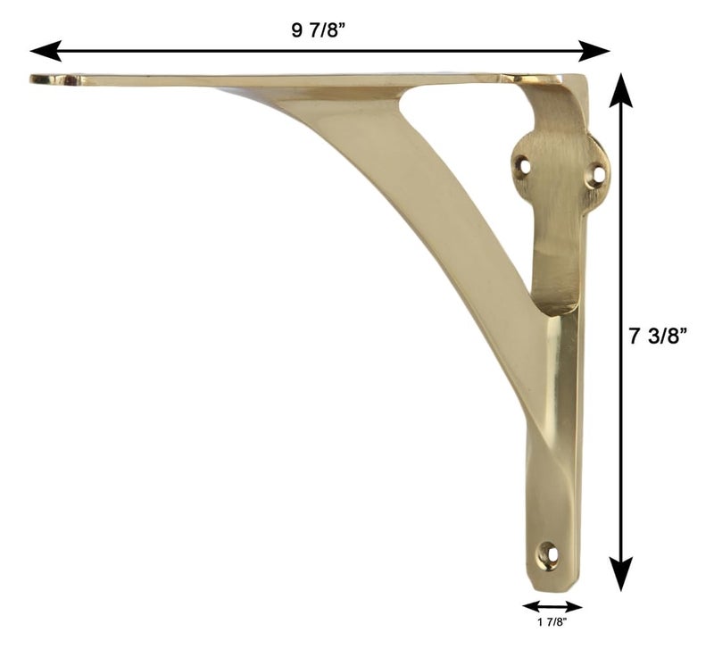 A29 Set of 2 Shelf Brackets for 8", 10", 12" Shelves - Polished Brass Finish - 9.88" X 7.38" Heavy Duty Brass L Brackets for Wall Shelves Hardware Included, - Image 3